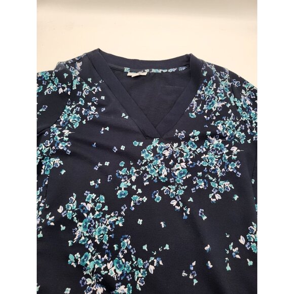 J. Jill Fit Women's LG V Neck Short Sleeve Dress Pockets Floral Blue - Picture 8 of 8